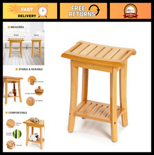 Bamboo Shower Bench with Storage Shelf - Spa Bath Chair for Bathroom  Living Ro