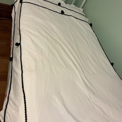 Pottery Barn Twin Duvet Cover Chambray Tassel Black Pom Cotton