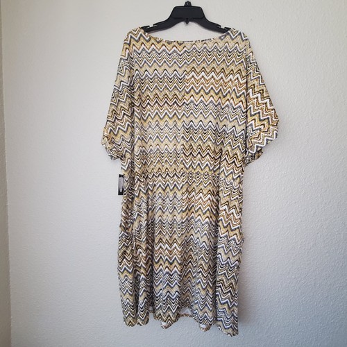 Nwt Tacera Women's Dress Sz 2X Yellow Black Chevron Short Sleeve Stretch - Picture 2 of 10