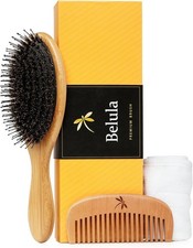 Premium Boar Bristle Hair Brush for Thick Hair Set. Hairbrush for Women With ...