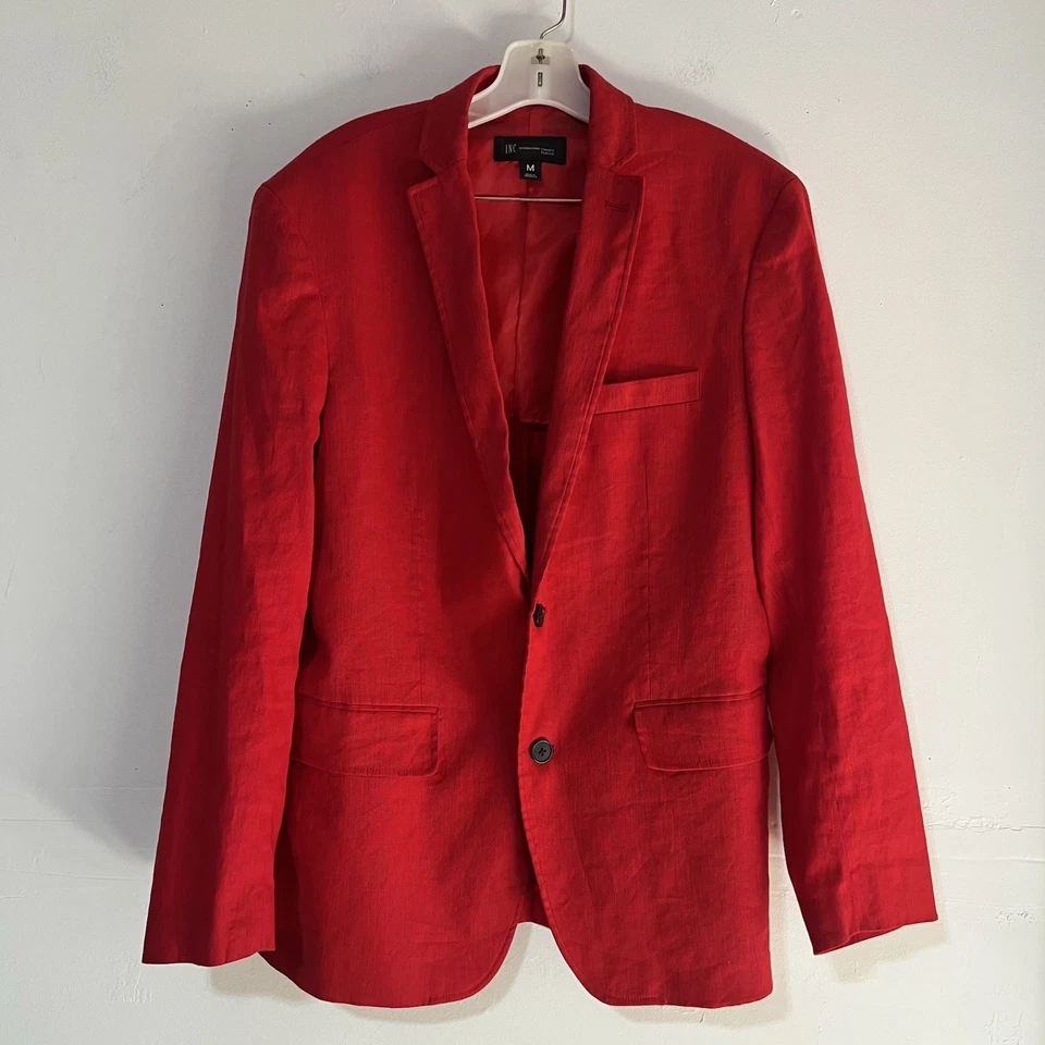 Pantalón INC International Concepts Lino Rayón 34x32 Traje Talla M Rojo Doble Ventilación Foto 3 de 4