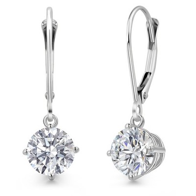 14K White Gold Gemstone Birthstone Leverback Dangle Earrings for Women | Round