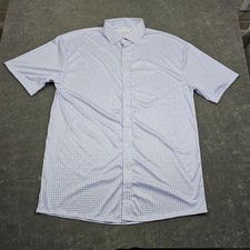 Collars And Co Polo Shirt Men Large White Blue Grid Check Dress Collar Polyester