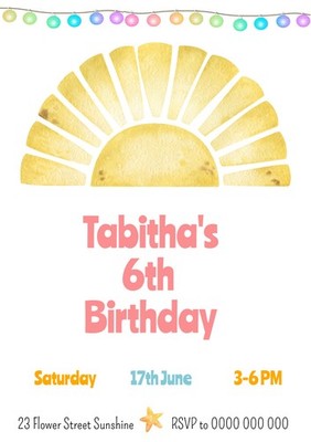 YOU PRINT Birthday Invitations Personalised DIGITAL FILE Sun