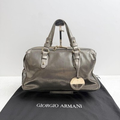 Giorgio Armani 2142 Metallic Gold Charm Boston Bag Women Used in Japan Authentic