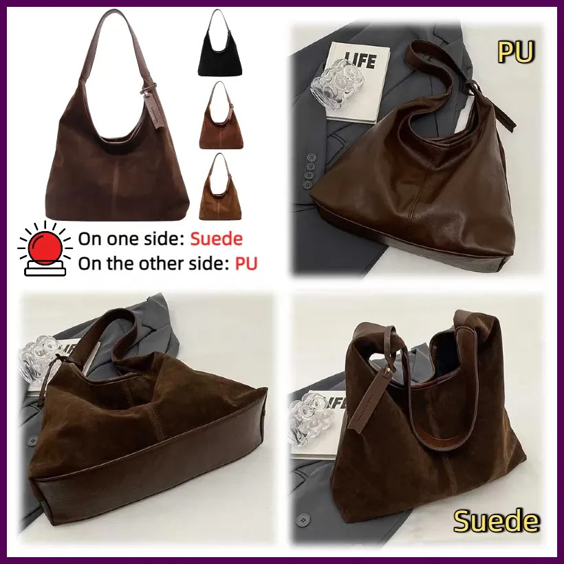 Women Suede Velvet PU Tote Bag Magnetic Closure Shoulder Handbag Large Retro