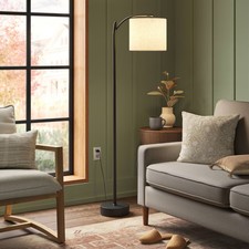 Downbridge Floor Lamp with Shade Black/Tan - Threshold: Ambient Light Metal Base