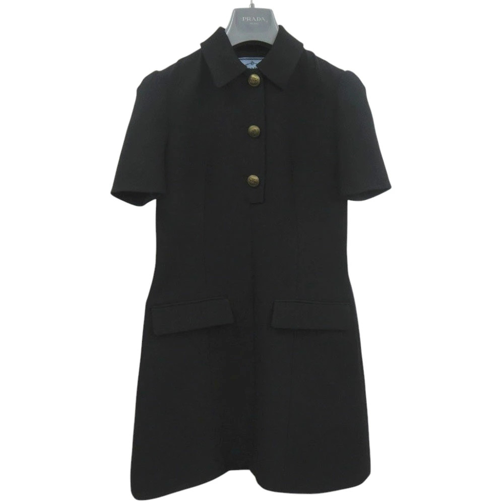 Prada Women's Mini Dress Black Wool Silk Recycled Cupro Size 36