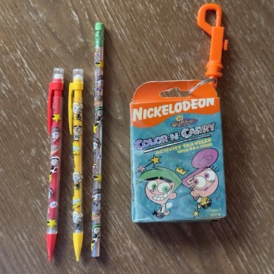 RARE 00s Nickelodeon Fairly OddParents Travel Activity Book Set w/ Crayon