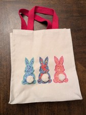 Canvas Tote Bag Easter Gifts School Bag ADORABLE Handmade Bunny Easter Egg 13x13