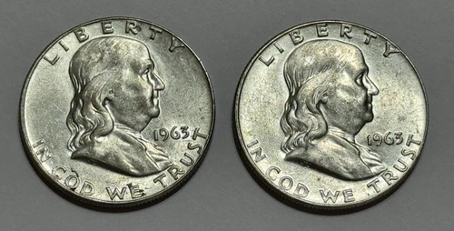 1963 D Franklin Half Dollar 50¢ (90% Silver) ~ AU ~ (Lot of 2)