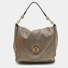 Loewe Metallic Leather Anagram Maia Flap Top Handle Bag