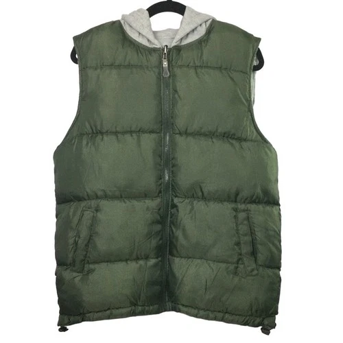 Decoded Gorpcore Hooded Quilted Puffer Casual Hiking Zip Green Vest Men's M video thumbnail