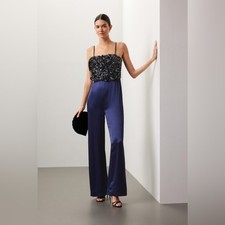 Badgley Mischka Sequin Navy Jumpsuit. NWOT 