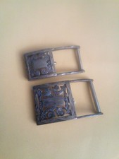 Genuine antique Aztec solid sterling silver belt buckle Mexico 