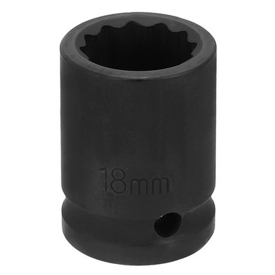 12-Point Impact Socket 1/2 Inch Drive 18mm Metric Cr-V Shallow Impact Socket