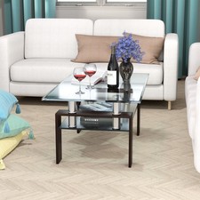 Rectangular Glass Coffee Tea Table Modern Home Office Side Table W/ Open Shelf