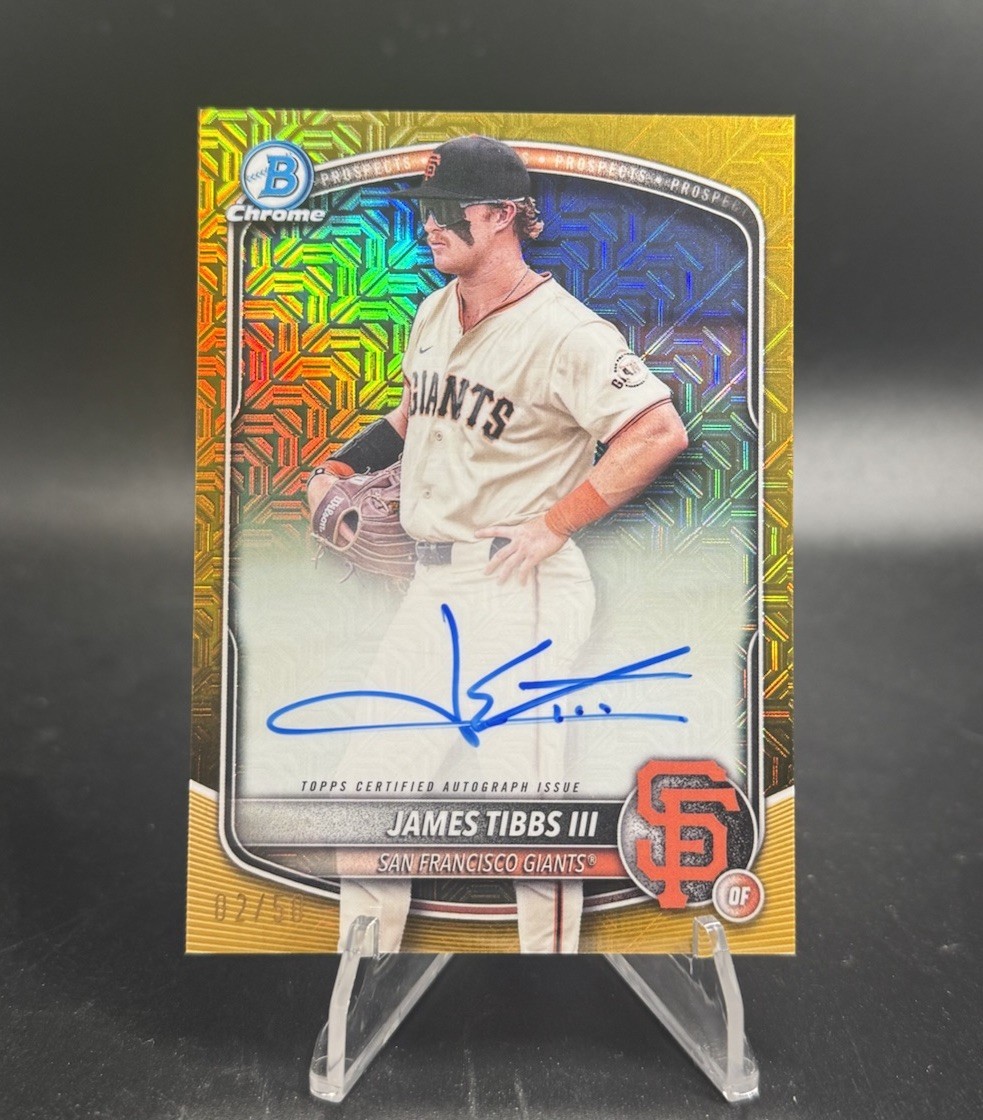 James Tibbs III 2025 Bowman Mega Box #BMA-JT Gold MOJO Auto #/50 Dodgers STUD!!!