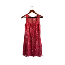 Free People Coral Mesh Lace Illusion Mini Dress Back Zip Sheer Sleeveless