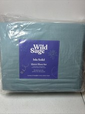 Wild Sage- Isla Solid - Queen Sheet Set -Strat Blue
