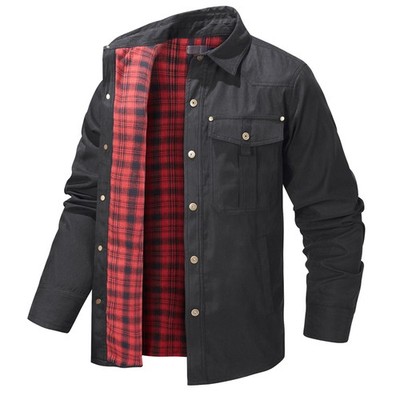 Men's Casual Jackets Long Sleeved Snap Plaid Shirts Western Cowboy Flannel Lined
