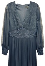 NEW RTLS 290 BETSY  ADAM LONG NAVY CHIFFON FULL PLEATED FORMAL GOWN SZ 8