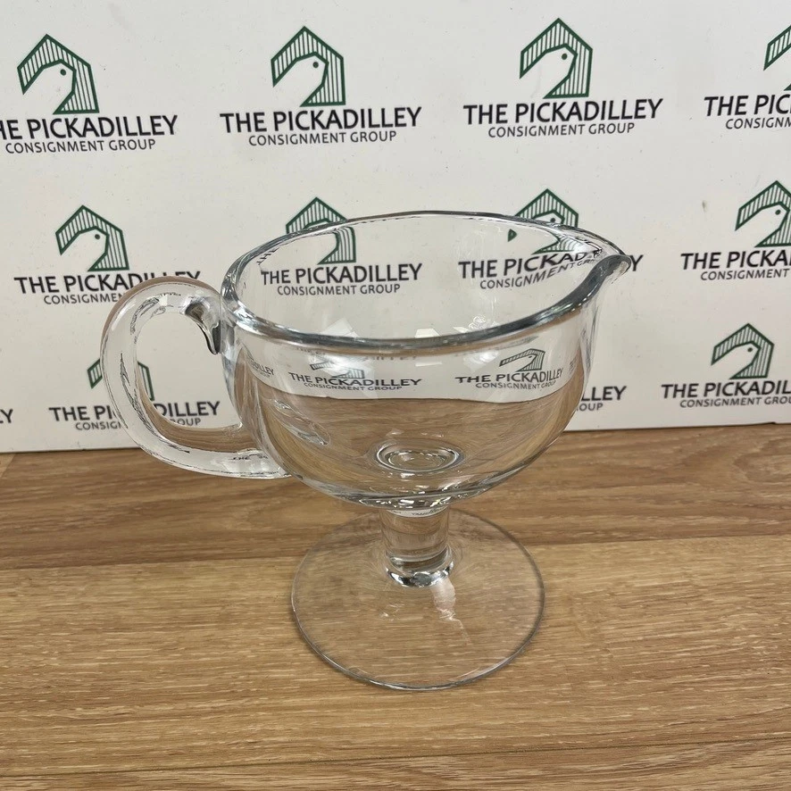 Clear Glass Footed Gravy Boat Sauce Pitcher with Handle and Pedestal Base - Image 3 of 4