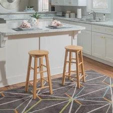 2pcs Linon Natural Barstool with Round Seat, 24-Inch Counter Height, natural