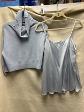 Elie Tahari Light Blue Cashmere Cropped Sweater With Silk Tank Womens Small