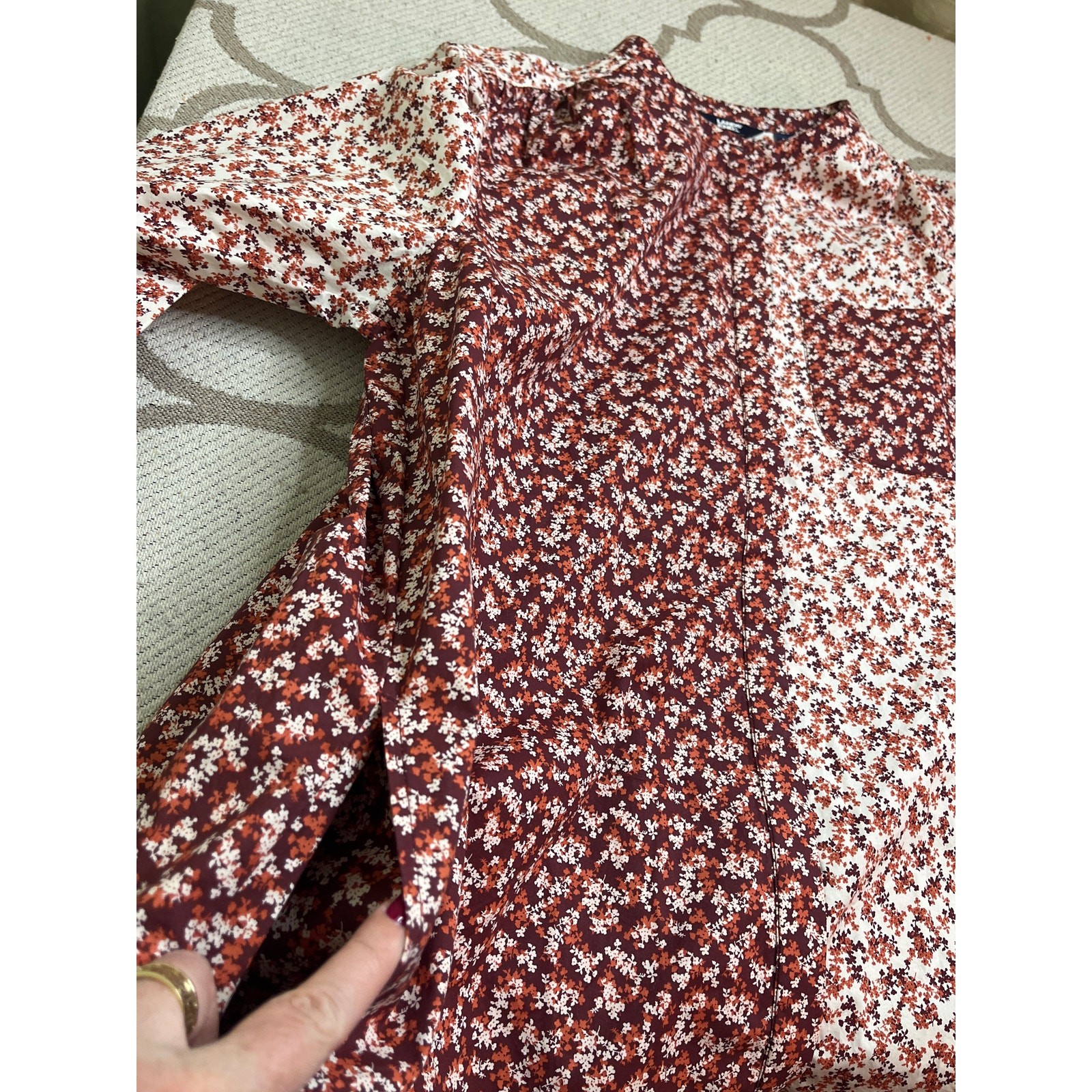 Lands' End button down A-line split-panel floral … - image 5