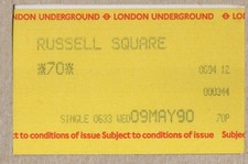 Russell Square 12 - UTS London Underground ticket - London WC1N -Piccadilly Line