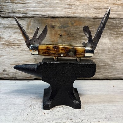 CATTARAUGUS 44209 4 BLADE SCOUT CAMP KNIFE W/O COMPASS. BEAUTIFUL BONE SCALES.