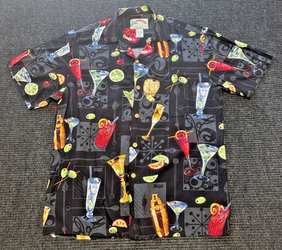 Vintage Paradise Found Atomic Tiki Cocktail Hawaiian Camp Shirt MCM Rayon Mens M