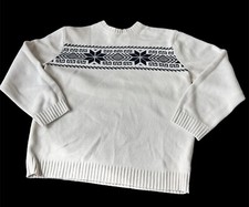 VINTAGE CHAPS PULLOVER KNIT SKI SWEATER MENS SZ L CREAM W/ NAVY BLUE DESIGN