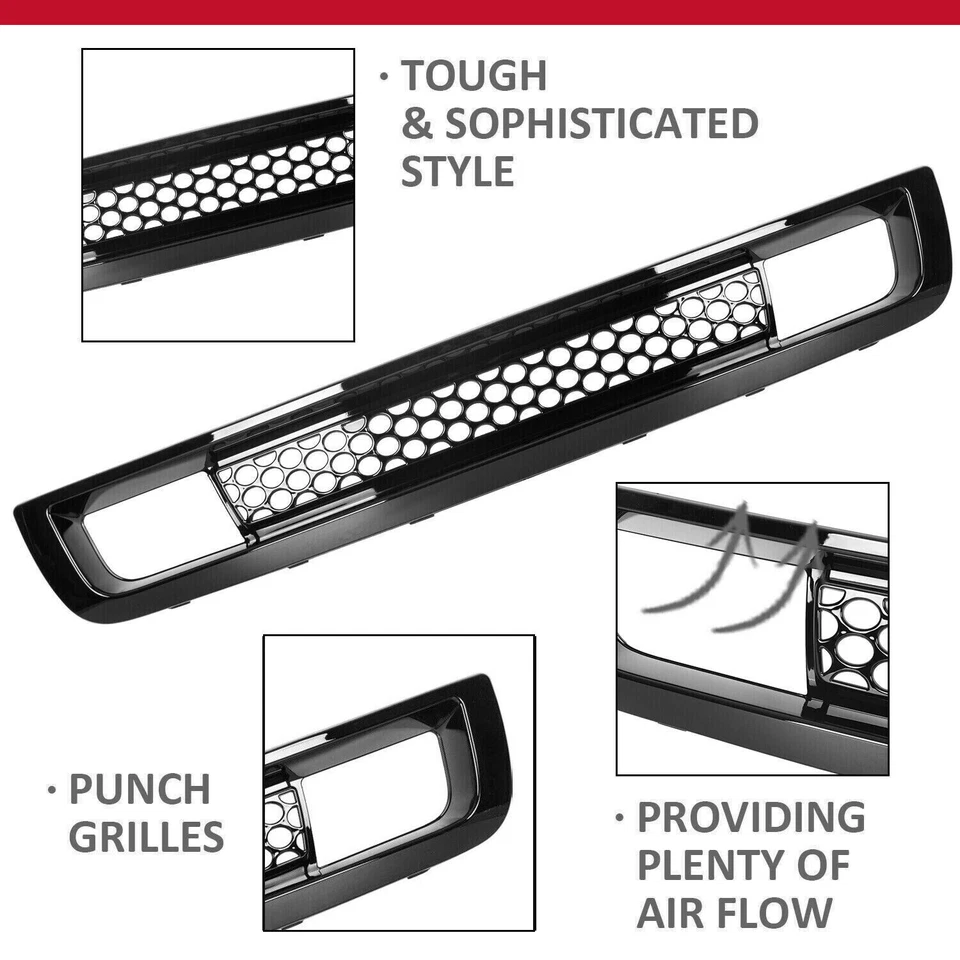 For 07-13 GMC Sierra 1500 New Body Front Upper & Lower Hood Grille Gloss Black - Imagem 3 de 4