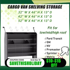 Van Shelving Storage for Ford Transit, GM, NV, Promaster, Sprinter Metris +hook