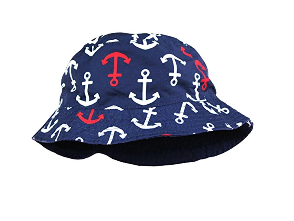 Baby Sun Hat Reversible Navy Blue with Nautical Anchors Size: 12-24 months NWT