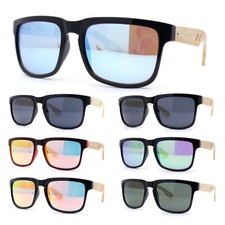 Eco Friendly Bamboo Wood Arm Rectangle Horn Rim Keyhole Sunglasses