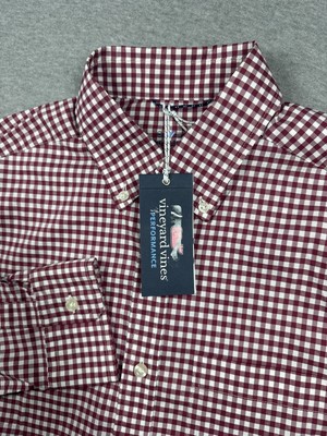 Vineyard Vines Mens Small On The Go Performance Button Down Gingham Red Wine