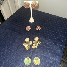 Lot Of 4 Pairs Of Clip Earrings Multiple Colors