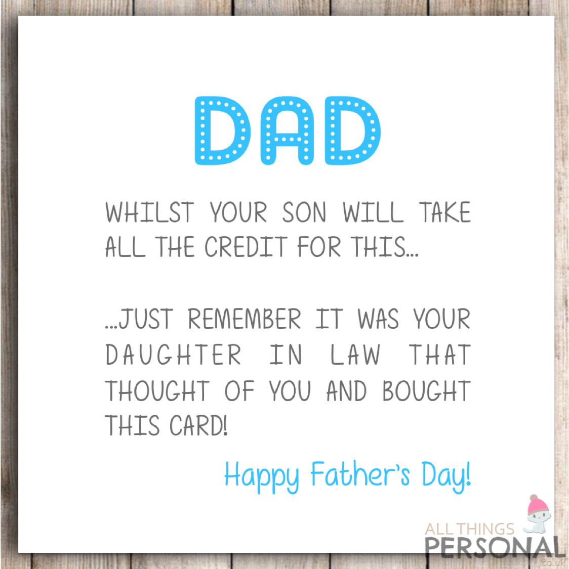 Funny Fathers Day Card for Father In Law Joke Card For In Laws Humour Father's