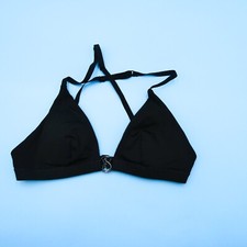 Victorias Secret Medium Black Ribbed Triangle Metal Plunge Bikini Top Swimwear