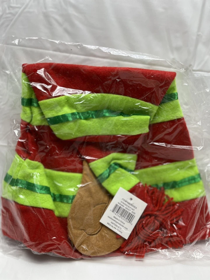 SOMBRERO ELFO CON OREJAS RAYAS CON ACENTO SATINADO RAYAS AYUDANTE DE SANTA NAVIDAD Foto 2 de 4