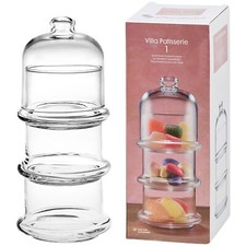 3-Tier Clear Glass Display Stand with Dome Lid for Snacks, Candies & Chocolates