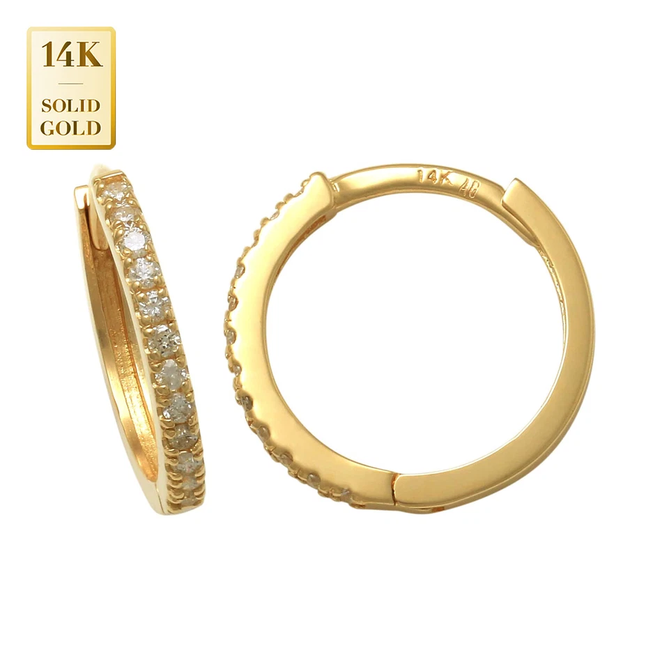 Pendiente aro diamante oro macizo real 14K cartílago daith hélice piercing joyería Foto 2 de 3