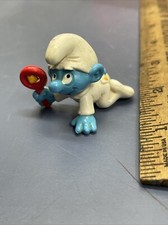 Smurfs Baby Smurf White Pajamas Rattle Vintage Figure Toy Peyo Figurine 1984