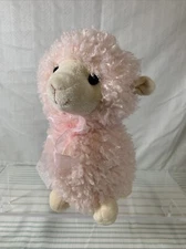 Hugfun Pink Llama 8” Plush Stuffed Animal Toy Pink Bow Soft Curly Huggable