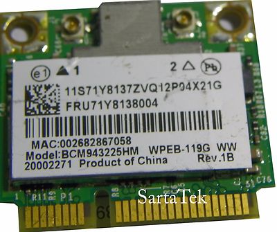 Broadcom BCM943225HM b/g/n Wireless PCIe Half OEM Lenovo 20002271 FRU 71Y8138