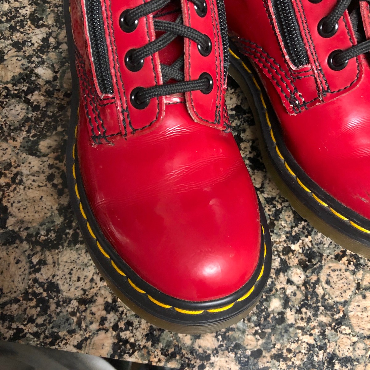 US 5 - Dr Martens 9733 Red Patent Leather Double Zip 14 Eyelet 