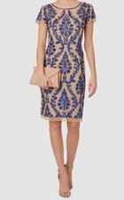 Adrianna Papell Women's Beige Embellished Short-Sleeve Dress Size 4